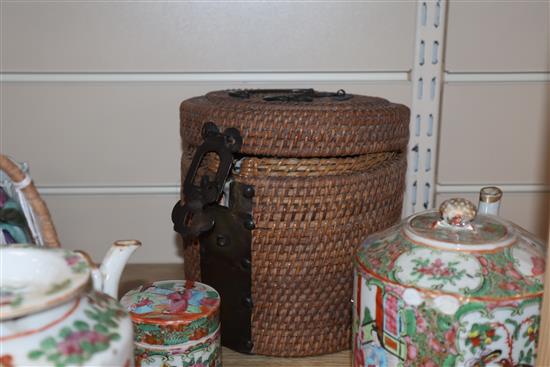 Three Cantonese teapots and a lidded pot